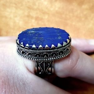 New Lapis Lazuli Antique Design 925 Silver Ring.